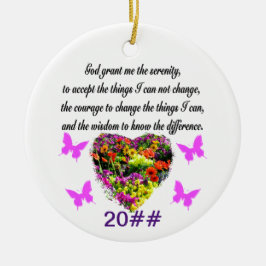 HÜBSCHES LILA WILD BLUME SERENITY PRAYER FOTO KERAMIK ORNAMENT