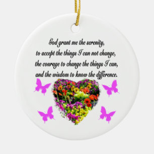 HÜBSCHES LILA WILD BLUME SERENITY PRAYER FOTO KERAMIKORNAMENT