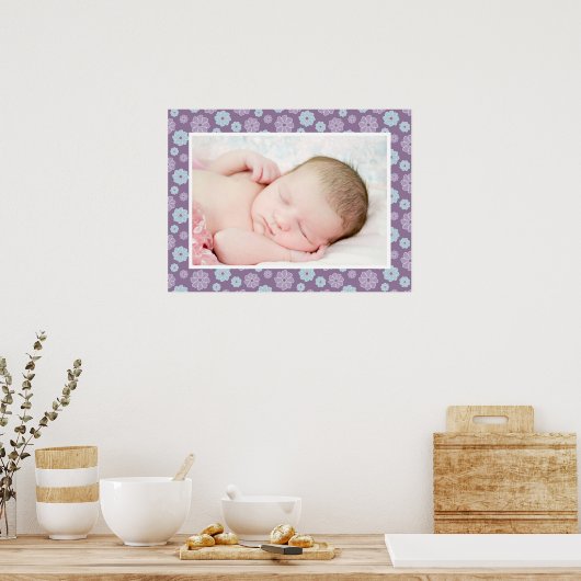 Hübsches Lilac Lila und Blue Floral Custom Foto Poster (Küche)