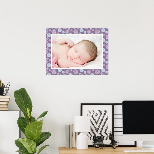 Hübsches Lilac Lila und Blue Floral Custom Foto Poster (Heimbüro)