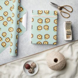 Hübsches Löwen Blau Muster Geburtstag Geschenkpapier