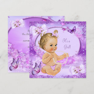 Hübsches Mädchen Baby Shower Lila Schmetterling Bl Einladung