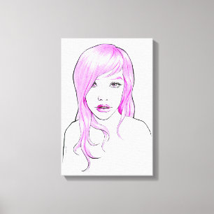 Hübsches Mädchen Cartoon-Porträt Rosa Haare Süßes Leinwanddruck