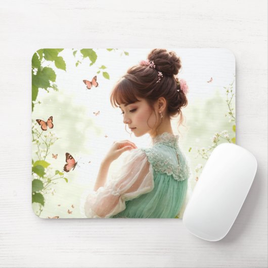 Hübsches Mädchen im Sommergarten Mousepad (Mit Mouse)