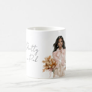 Hübsches Mädchen in Rosa Schwarze Kaffeetasse