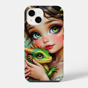 Hübsches Mädchen mit Feen- und Drachen-Motiv iPhone 14 Hülle