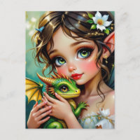 Hübsches Mädchen mit Feen- und Drachen-Motiv 