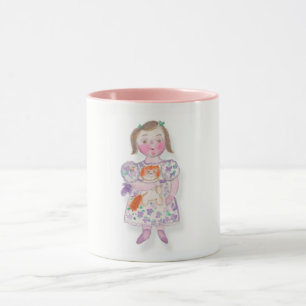 Hübsches Mädchen mit Katze Wasserfarben Tasse von