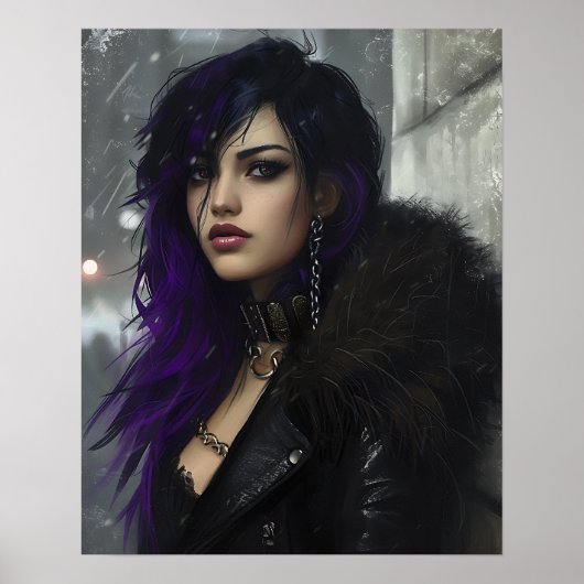 Hübsches Mädchen mit lila Haaren Poster (Vorne)