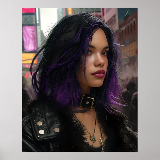 Hübsches Mädchen mit lila Haaren Poster (Vorne)