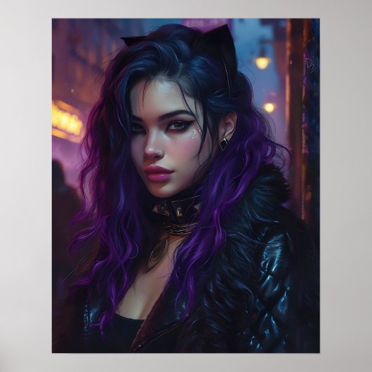 Hübsches Mädchen mit lila Haaren Poster (Vorne)