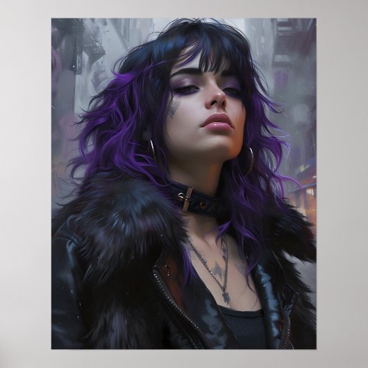 Hübsches Mädchen mit lila Haaren Poster (Vorne)