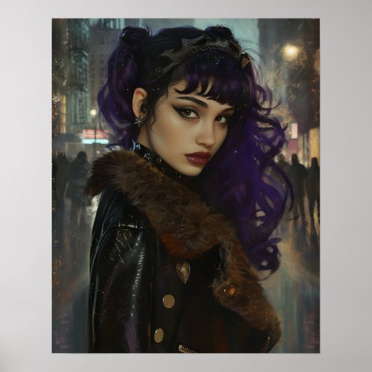 Hübsches Mädchen mit lila Haaren Poster (Vorne)