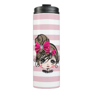 hübsches Mädchen mit rosa Bug Thermosbecher