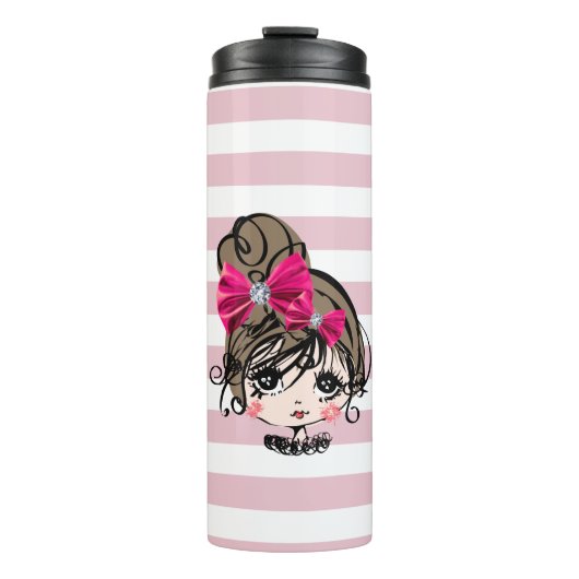 hübsches Mädchen mit rosa Bug Thermosbecher (Vorderseite)