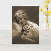 hübsches Mädchen mit Rose Karte (Gelbe Blume)