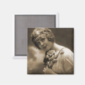 hübsches Mädchen mit Rose Magnet (Vorderseite/Rückseite)