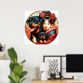 Hübsches Mädchen mit Rottweiler Mama & Pup Poster (Heimbüro)