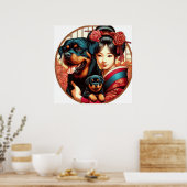 Hübsches Mädchen mit Rottweiler Mama & Pup Poster (Küche)