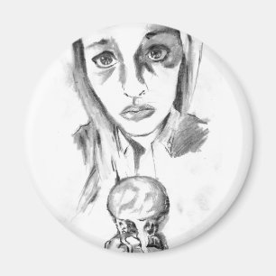 Hübsches Mädchen mit Schmelzen Eiscreme Sketch Magnet