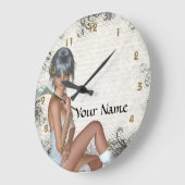 Hübsches Mädchen und Silberdamtel Große Wanduhr (Winkel)