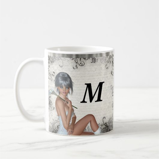 Hübsches Mädchen und Silberdamtel Kaffeetasse (Links)