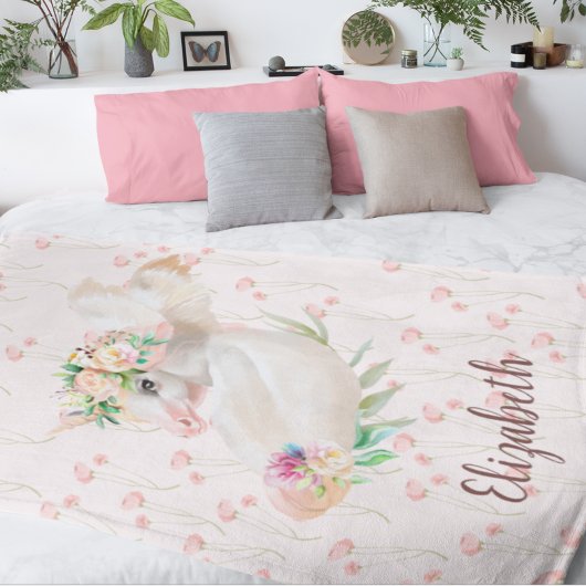 Hübsches magisches Einhorn Rosa Blumen Fleecedecke