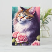 Hübsches Maine Coon & Blume Portrait Karte (Stehend Vorderseite)