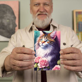 Hübsches Maine Coon & Blume Portrait Karte