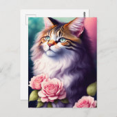 Hübsches Maine Coon & Blume Portrait Postkarte (Vorne/Hinten)