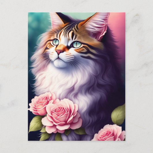 Hübsches Maine Coon & Blume Portrait Postkarte (Vorderseite)