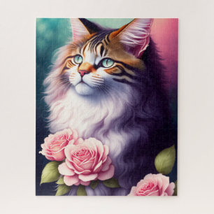 Hübsches Maine Coon & Blume Portrait Puzzle