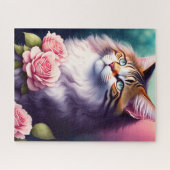 Hübsches Maine Coon & Blume Portrait Puzzle (Horizontal)