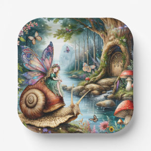 Hübsches Märchenland mit niedlicher Schnecke und S Pappteller