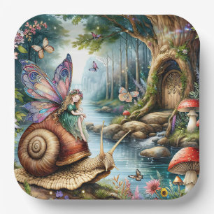 Hübsches Märchenland mit niedlicher Schnecke und S Pappteller