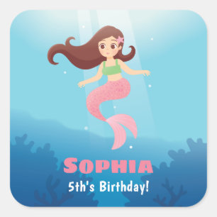 Hübsches Meerjungfrau-Mädchen unter dem Quadratischer Aufkleber