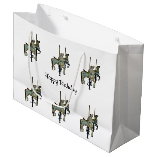 Hübsches Mergo Round Carousel Horses Muster Große Geschenktüte (Vorderseite Schrägansicht)