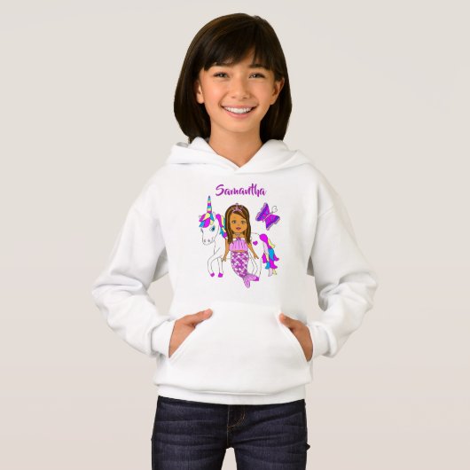 Hübsches Mermaid und Unicorn Personalisiertes Shir Hoodie (Vorne ganz)