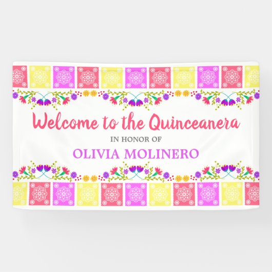 Hübsches mexikanisches Fiesta Floral Quinceanera W Banner (Horizontal)
