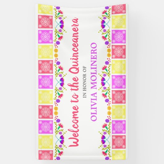 Hübsches mexikanisches Fiesta Floral Quinceanera W Banner (Vertikal)
