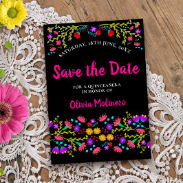 Hübsches mexikanisches Fiesta Schwarz/Rosa Save The Date