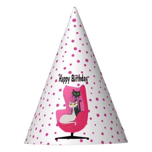 Hübsches Mittelalter Katzen Rosa Stuhl Polka Dosen Partyhütchen (Vorderseite)