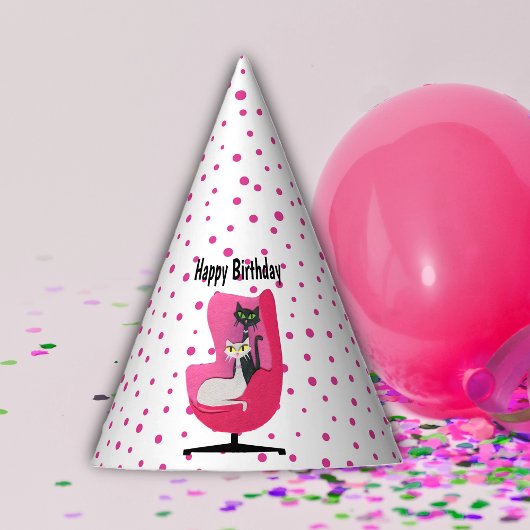 Hübsches Mittelalter Katzen Rosa Stuhl Polka Dosen Partyhütchen