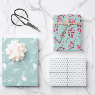 Hübsches modernes Blue Winter Trio Geschenkpapier Set