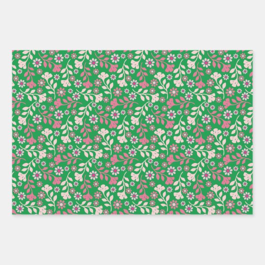 Hübsches modernes Blume- und Weintrio Geschenkpapier Set (Vorderseite 2)