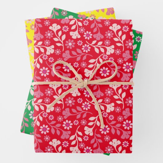 Hübsches modernes Blume- und Weintrio Geschenkpapier Set (Beispiel)