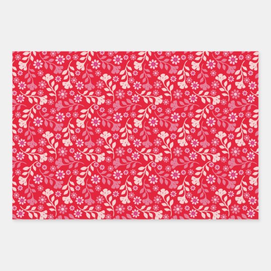 Hübsches modernes Blume- und Weintrio Geschenkpapier Set (Vorderseite)