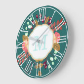 Hübsches modernes BlumenCollage | Monogramm Große Wanduhr (Winkel)