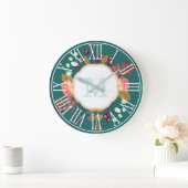 Hübsches modernes BlumenCollage | Monogramm Große Wanduhr (Zuhause)