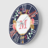 Hübsches modernes Blumenmonogramm der collagen-| Große Wanduhr (Winkel)
